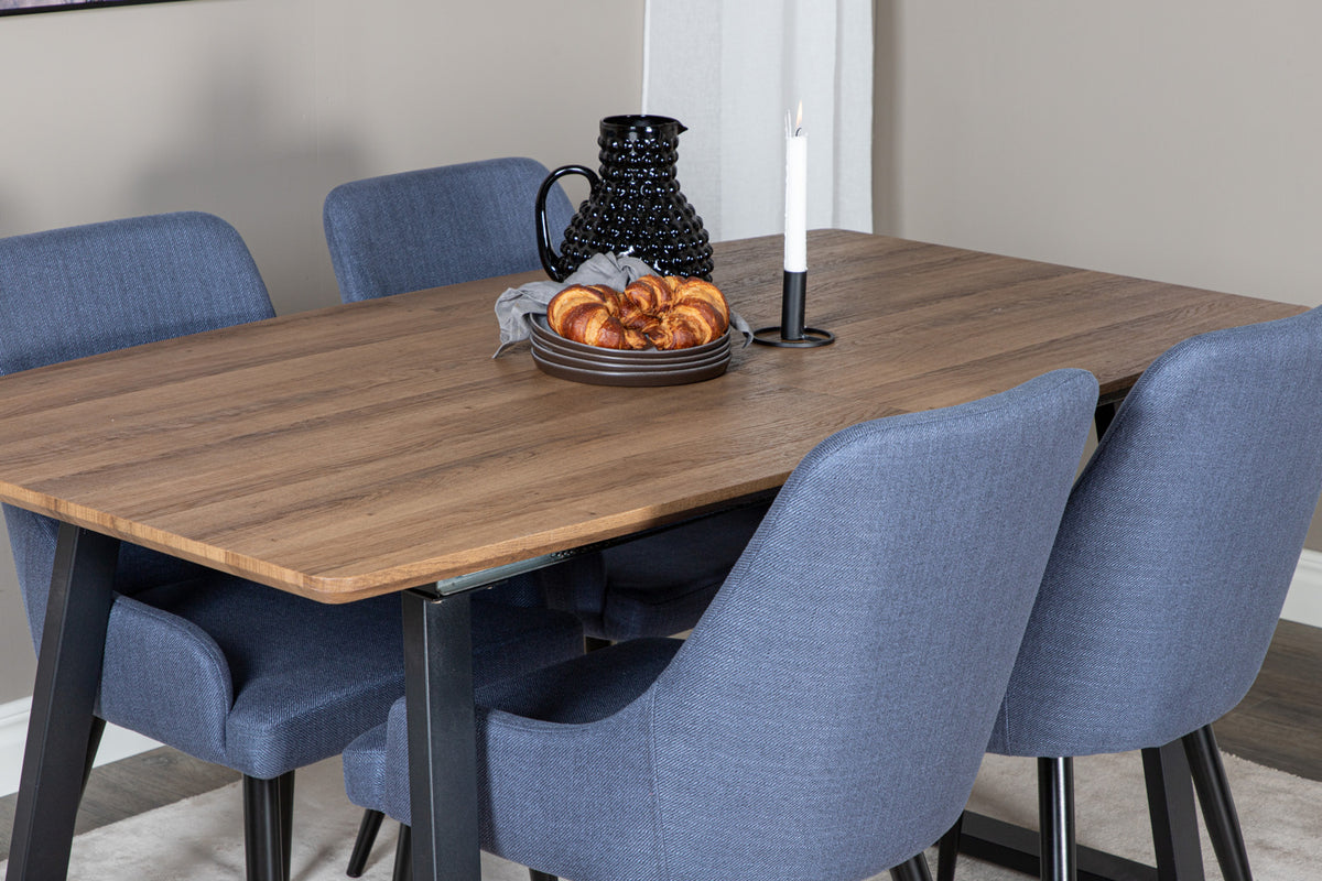 Venture Design Plaza & Inca Matstolar 2-pack Blå + Rektangulära Matbord 160 x 85 Valnöt