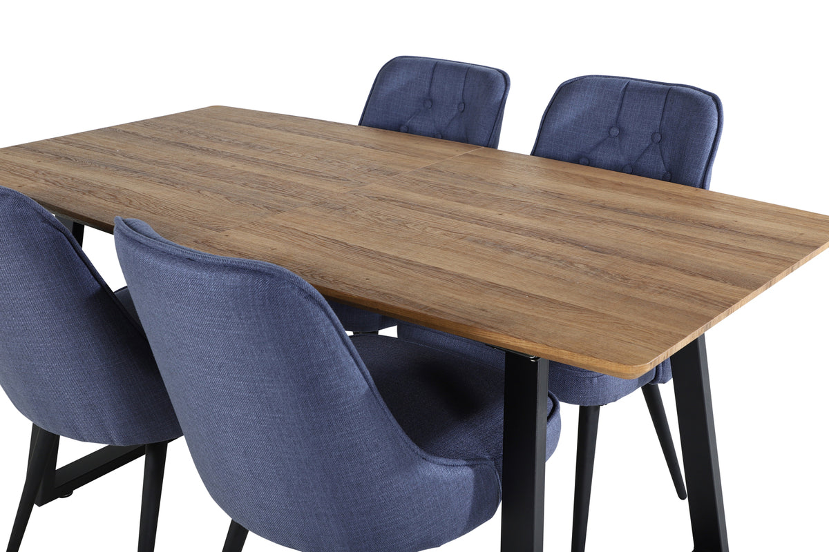 Venture Design Inca & Velvet Deluxe Matbord 85x160 + Matstolar Blå
