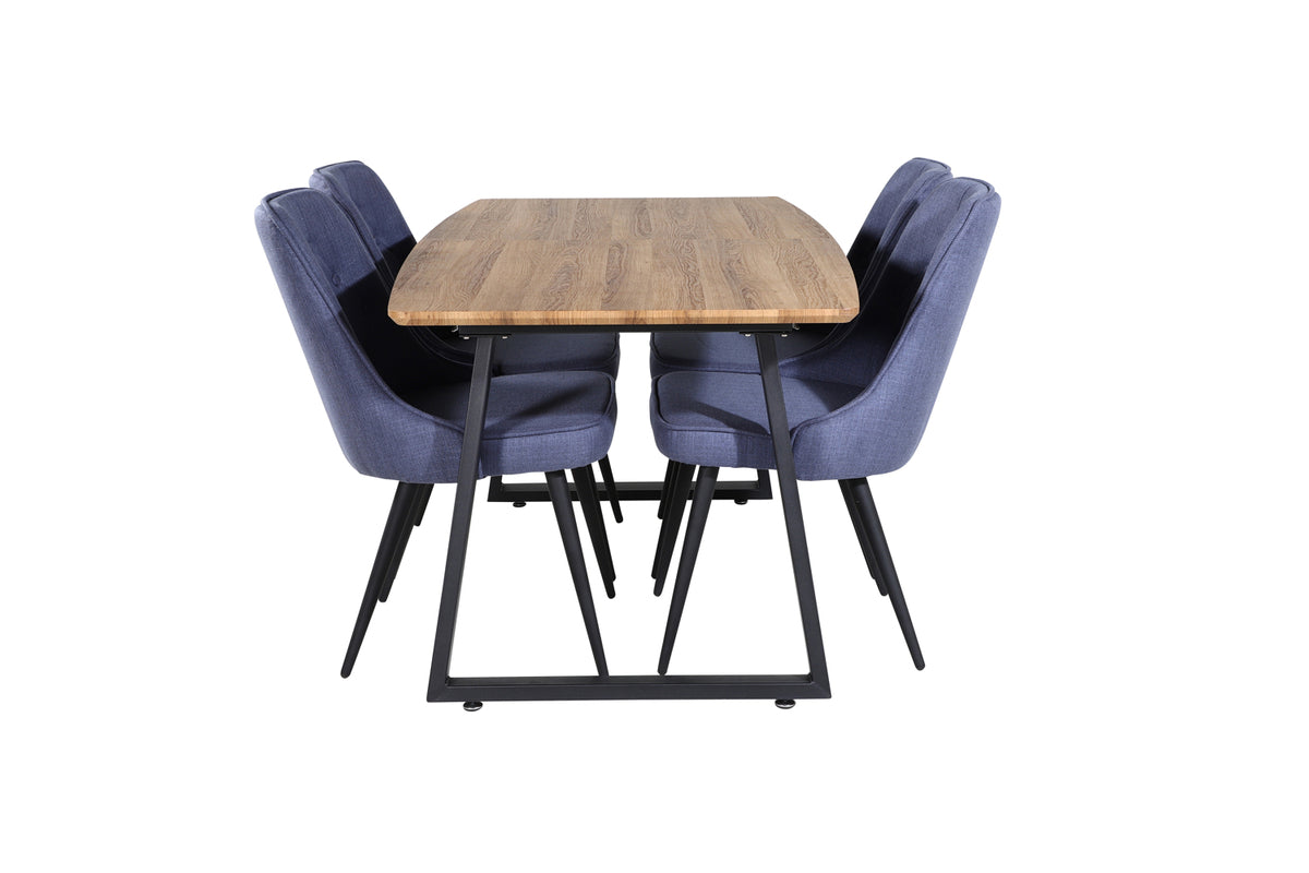 Venture Design Inca & Velvet Deluxe Matbord 85x160 + Matstolar Blå