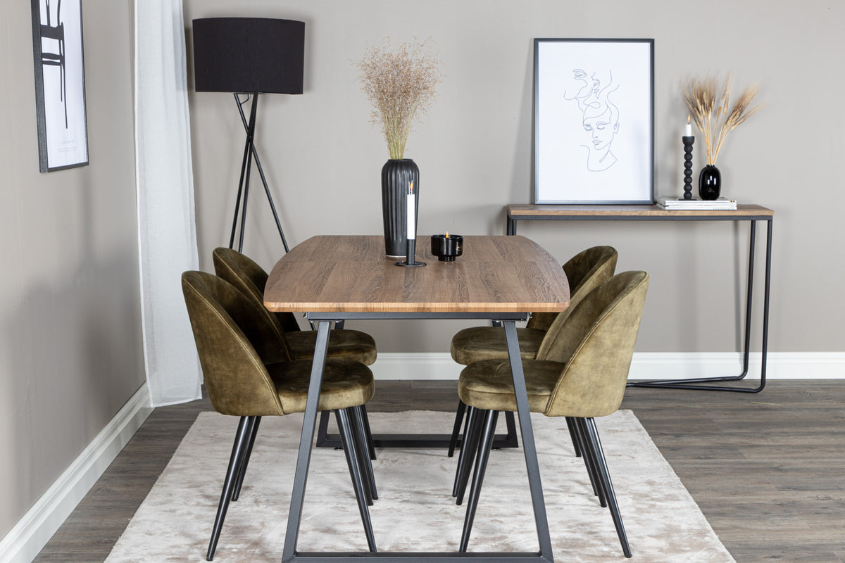 Venture Design Velvet & Inca Matstolar 2-pack Grön + Rektangulära Matbord 160 x 85 Valnöt