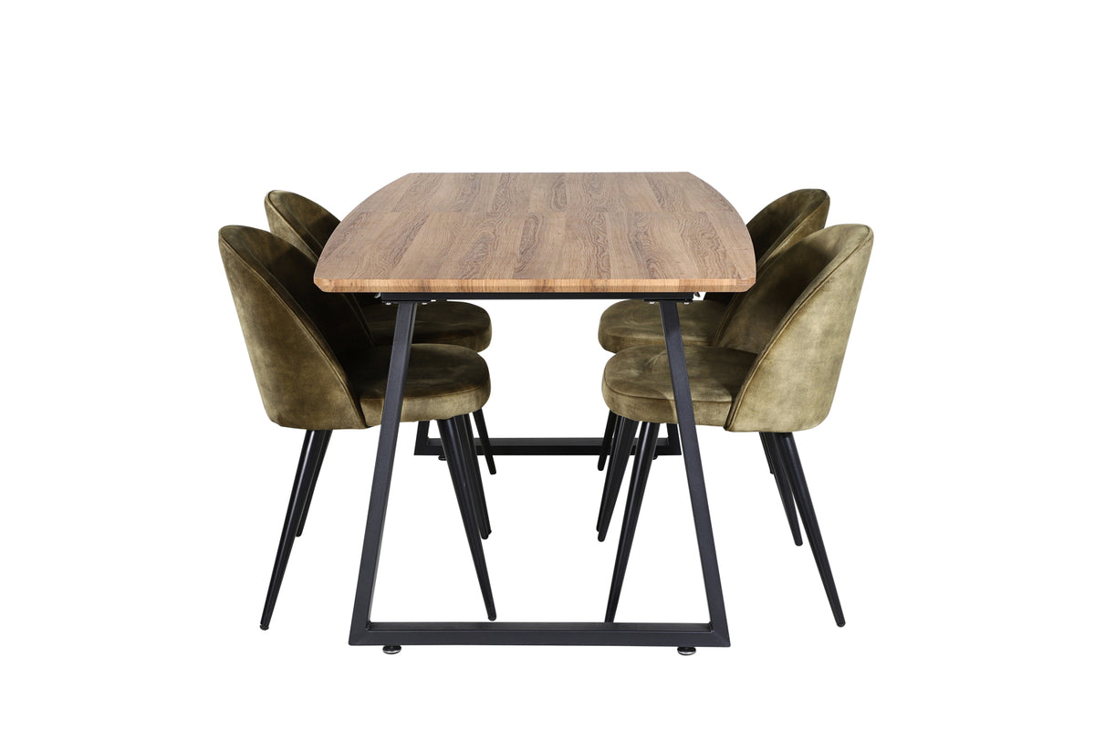 Venture Design Velvet & Inca Matstolar 2-pack Grön + Rektangulära Matbord 160 x 85 Valnöt