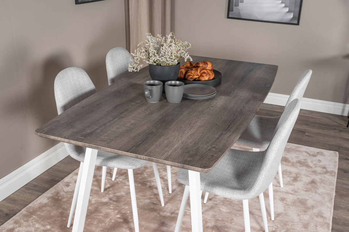 Venture Design Polar & Inca Matstolar 2-pack Grå + Rektangulära Matbord 160 x 85 Natur