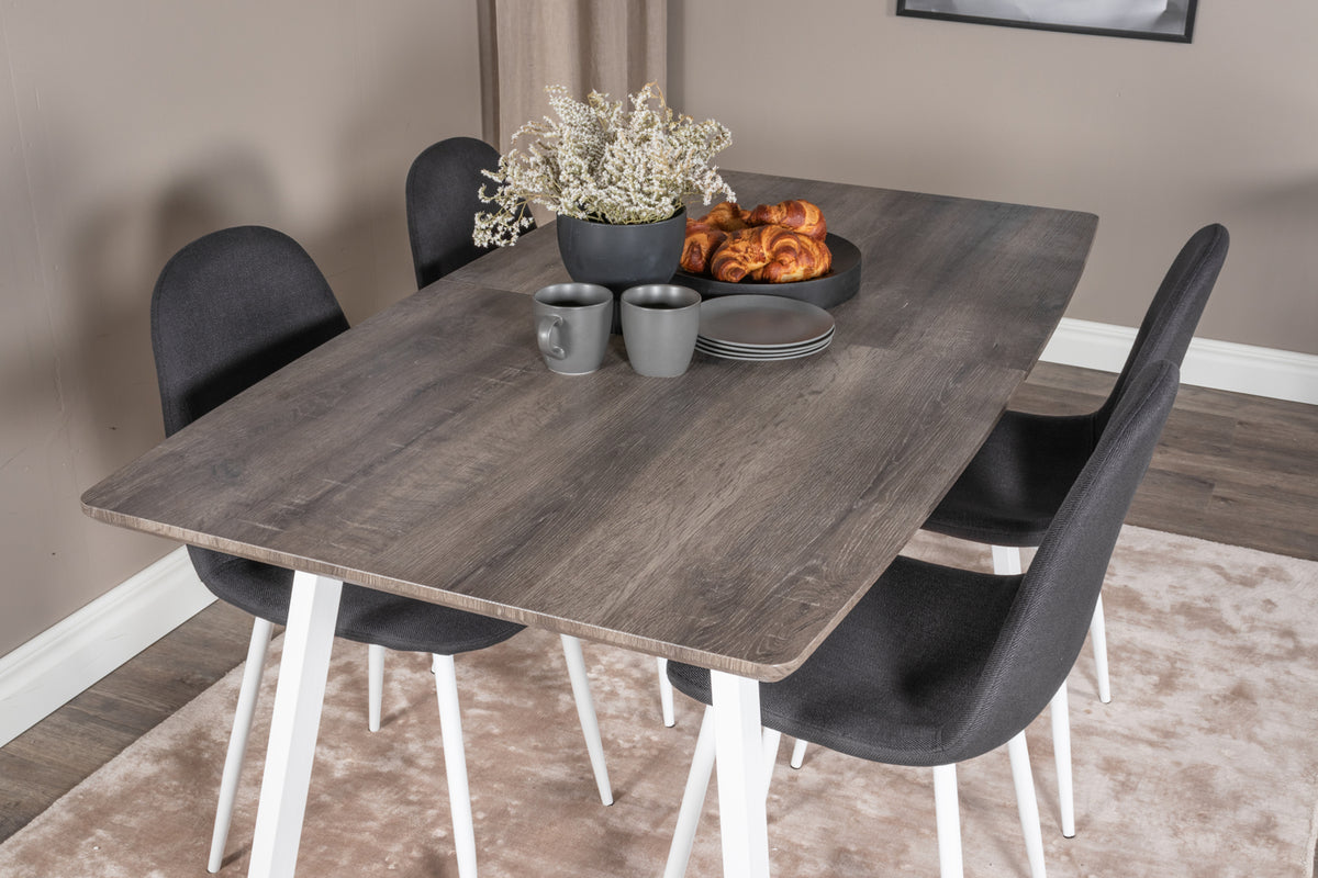Venture Design Polar & Inca Matstolar 2-pack Svart + Rektangulära Matbord 160 x 85 Natur