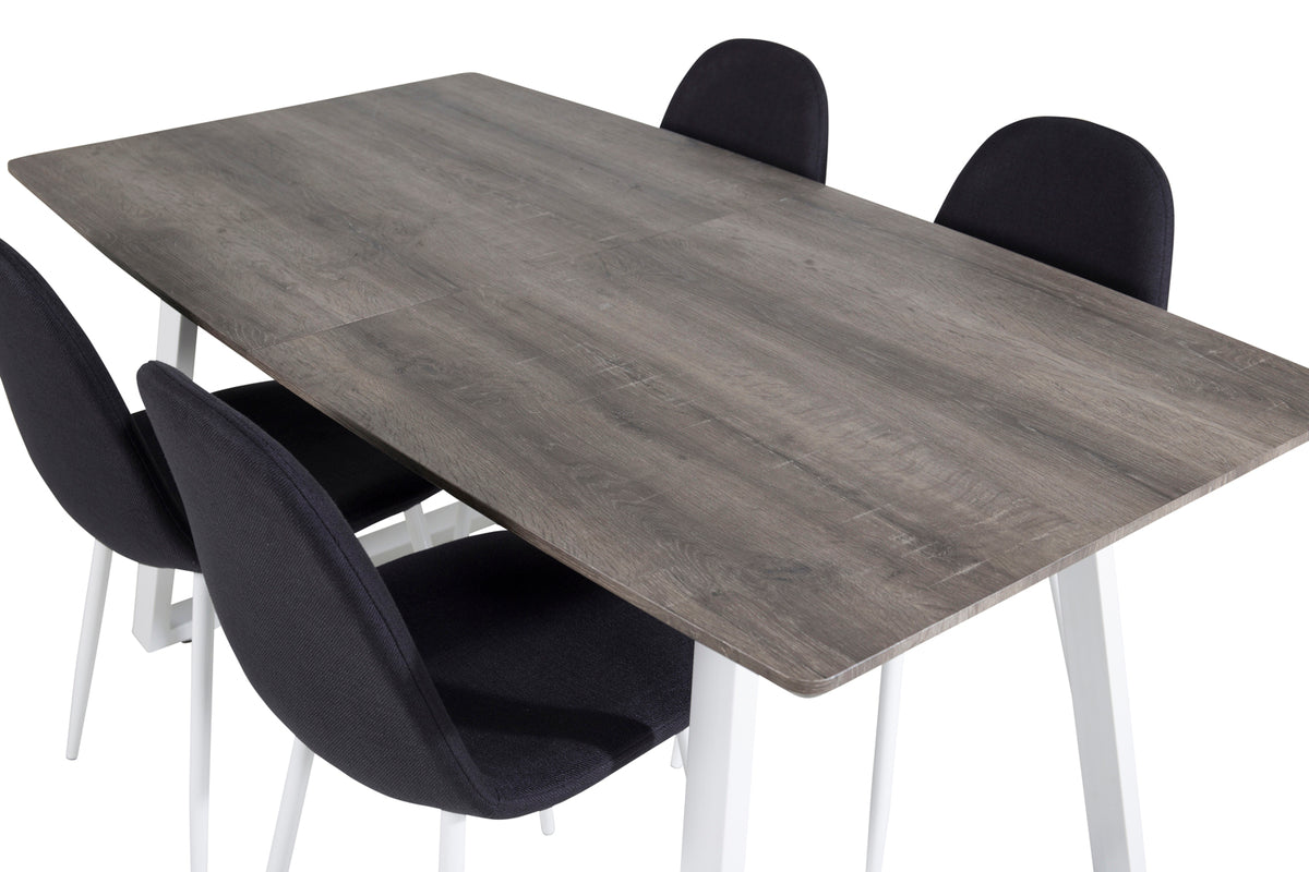 Venture Design Polar & Inca Matstolar 2-pack Svart + Rektangulära Matbord 160 x 85 Natur