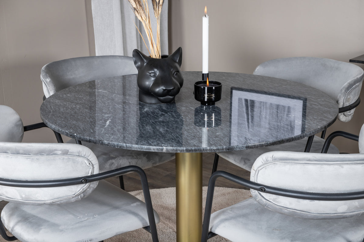 Venture Design Arrow & Estelle Matstolar 2-pack Grå + Runda Matbord ⌀106 Mörkgrå