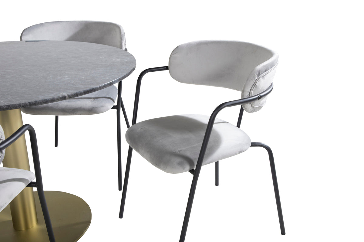 Venture Design Arrow & Estelle Matstolar 2-pack Grå + Runda Matbord ⌀106 Mörkgrå