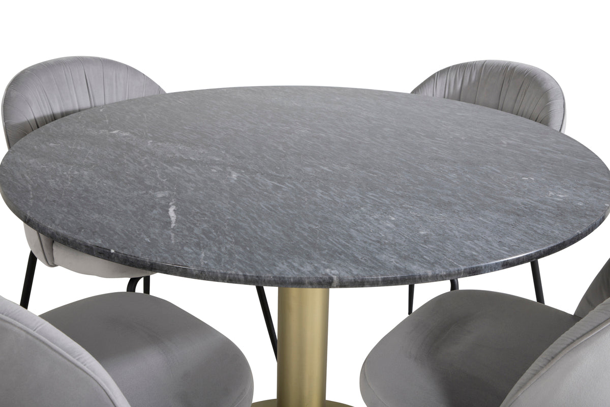 Venture Design Wrinkles & Estelle Matstolar 2-pack Grå + Runda Matbord ⌀106 Mörkgrå