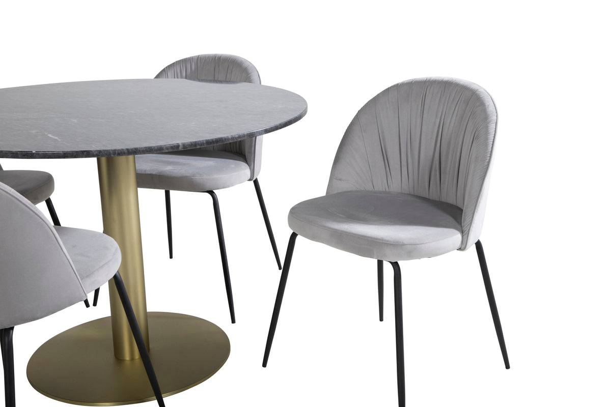 Venture Design Wrinkles & Estelle Matstolar 2-pack Grå + Runda Matbord ⌀106 Mörkgrå