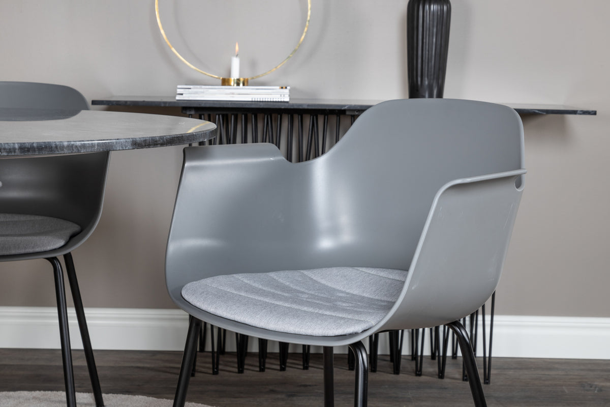 Venture Design Comfort & Estelle Matstolar 2-pack Grå + Runda Matbord ⌀106 Mörkgrå