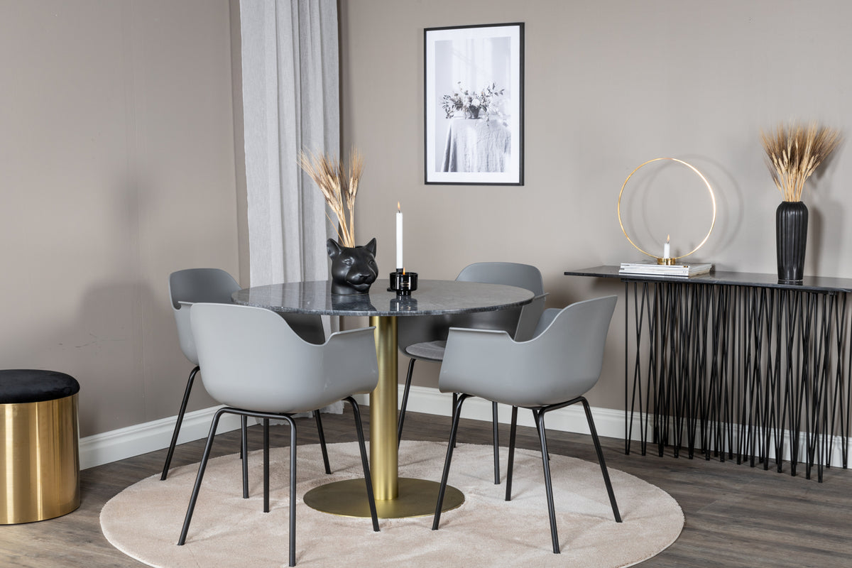 Venture Design Comfort & Estelle Matstolar 2-pack Grå + Runda Matbord ⌀106 Mörkgrå