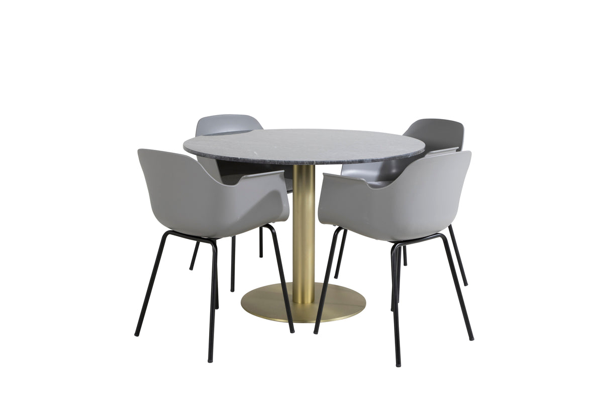 Venture Design Comfort & Estelle Matstolar 2-pack Grå + Runda Matbord ⌀106 Mörkgrå