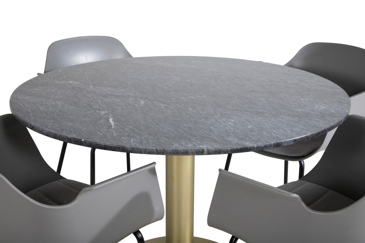 Venture Design Comfort & Estelle Matstolar 2-pack Grå + Runda Matbord ⌀106 Mörkgrå