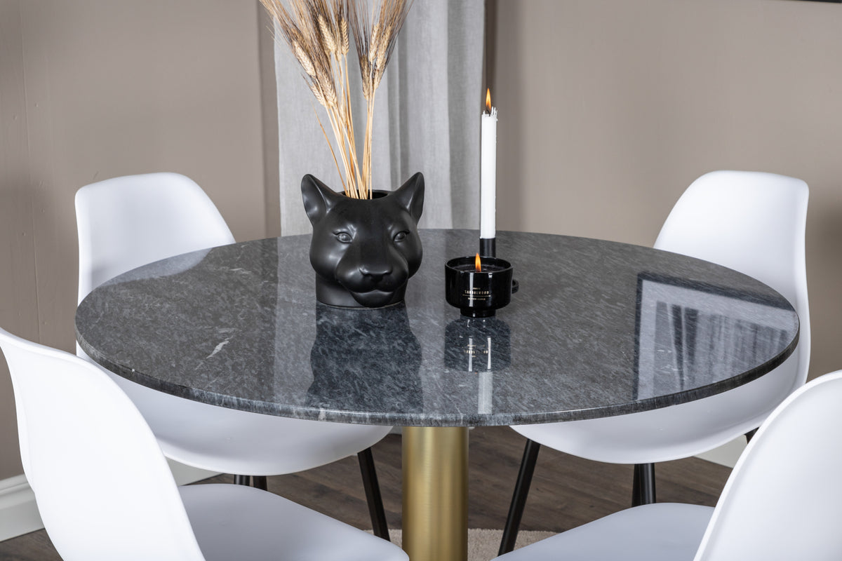 Venture Design Polar & Estelle Matstolar 2-pack Vit + Runda Matbord ⌀106 Mörkgrå