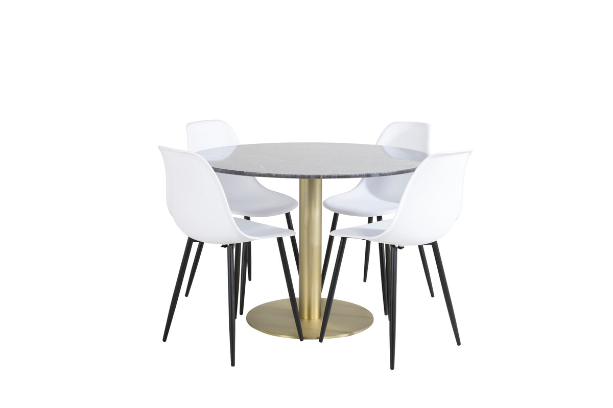 Venture Design Polar & Estelle Matstolar 2-pack Vit + Runda Matbord ⌀106 Mörkgrå
