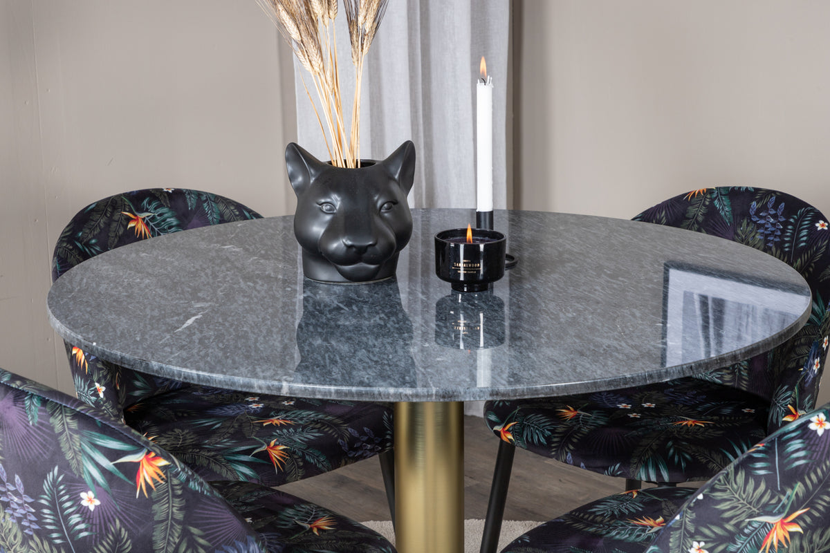 Venture Design Velvet & Estelle Matstolar 2-pack Svart + Runda Matbord ⌀106 Mörkgrå