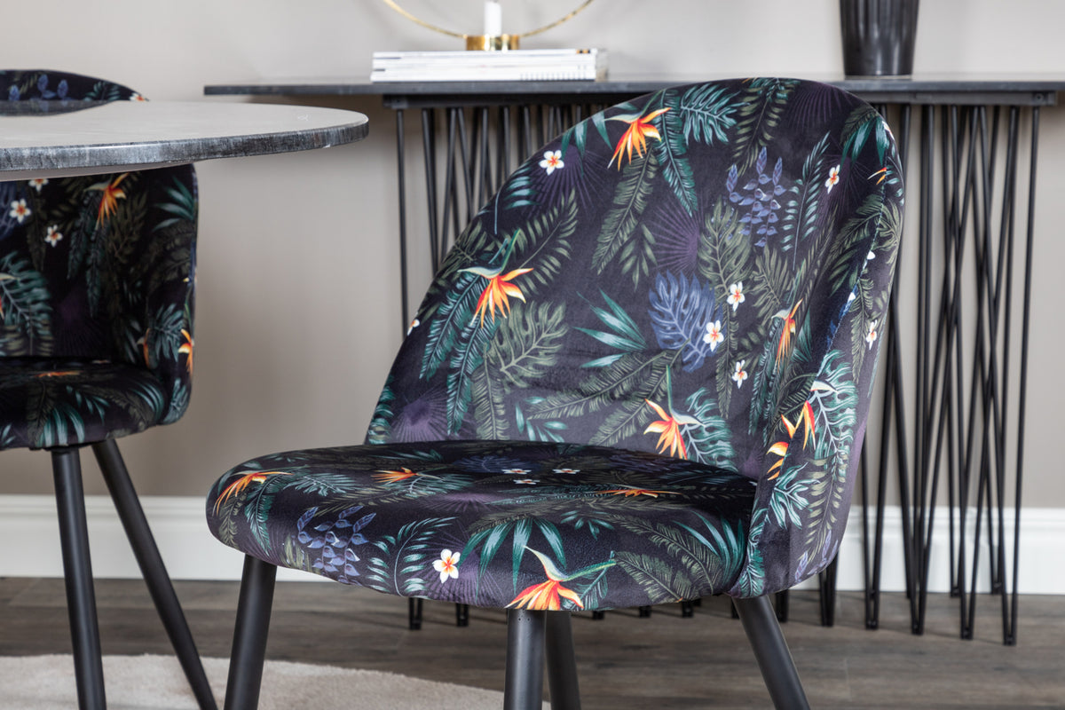 Venture Design Velvet & Estelle Matstolar 2-pack Svart + Runda Matbord ⌀106 Mörkgrå