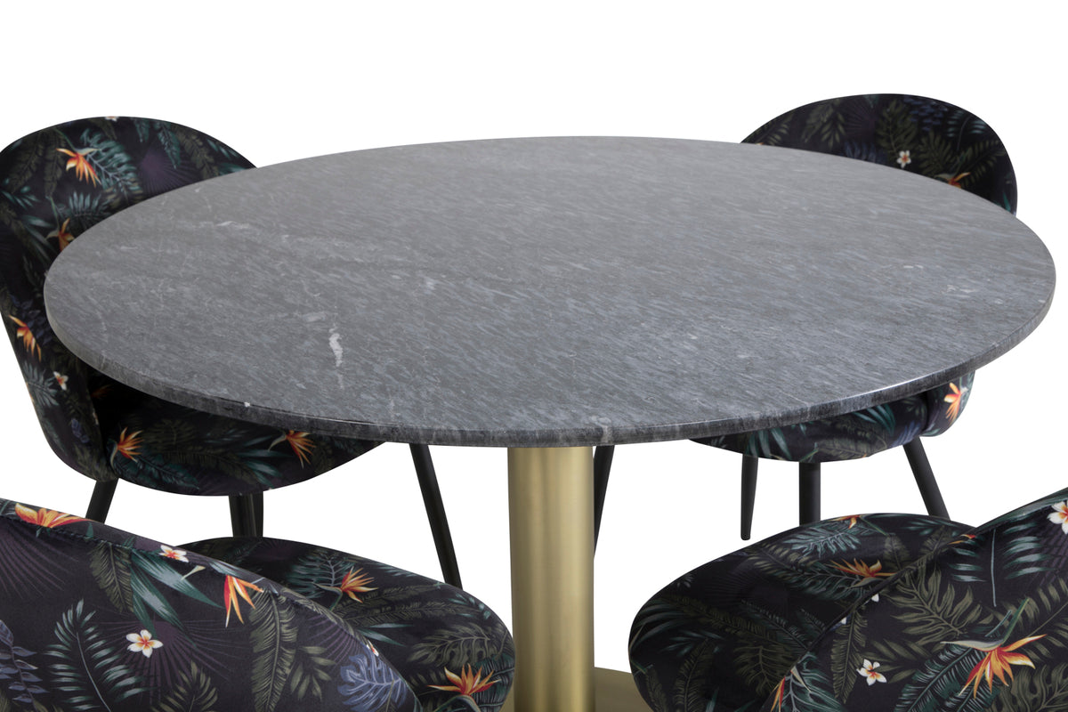 Venture Design Velvet & Estelle Matstolar 2-pack Svart + Runda Matbord ⌀106 Mörkgrå