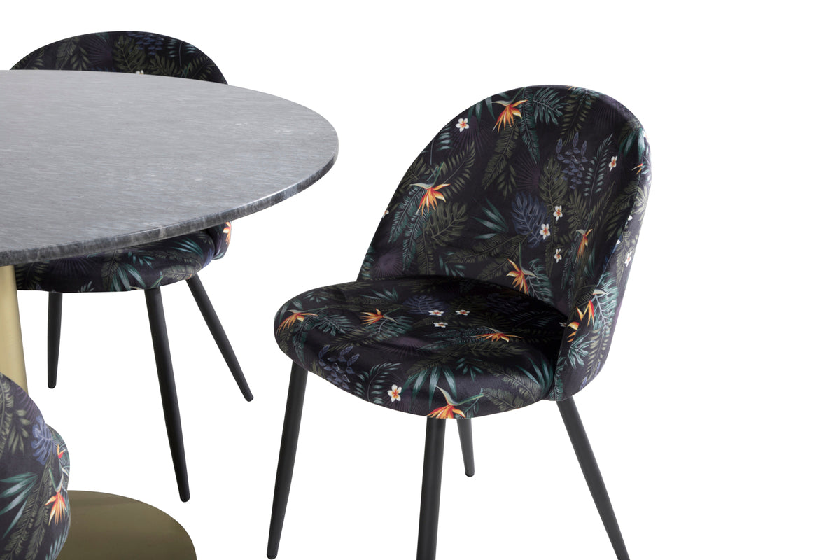 Venture Design Velvet & Estelle Matstolar 2-pack Svart + Runda Matbord ⌀106 Mörkgrå