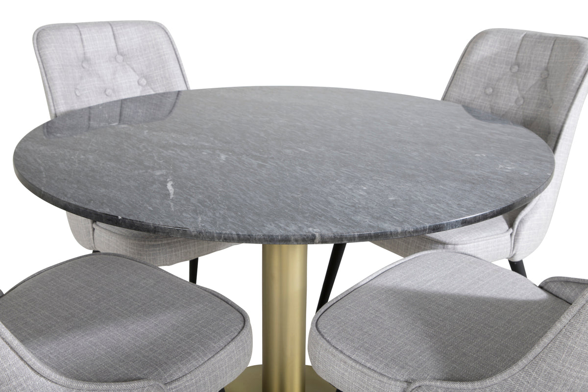 Venture Design Estelle & Velvet Deluxe Matbord ⌀106 + Matstolar Grå