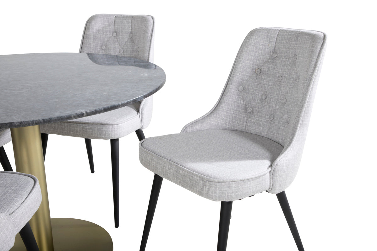 Venture Design Estelle & Velvet Deluxe Matbord ⌀106 + Matstolar Grå