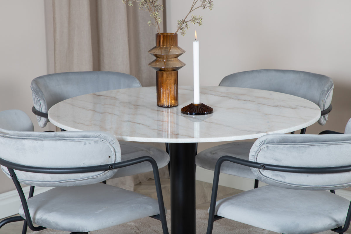 Venture Design Arrow & Estelle Matstolar Grå + Matbord ⌀106