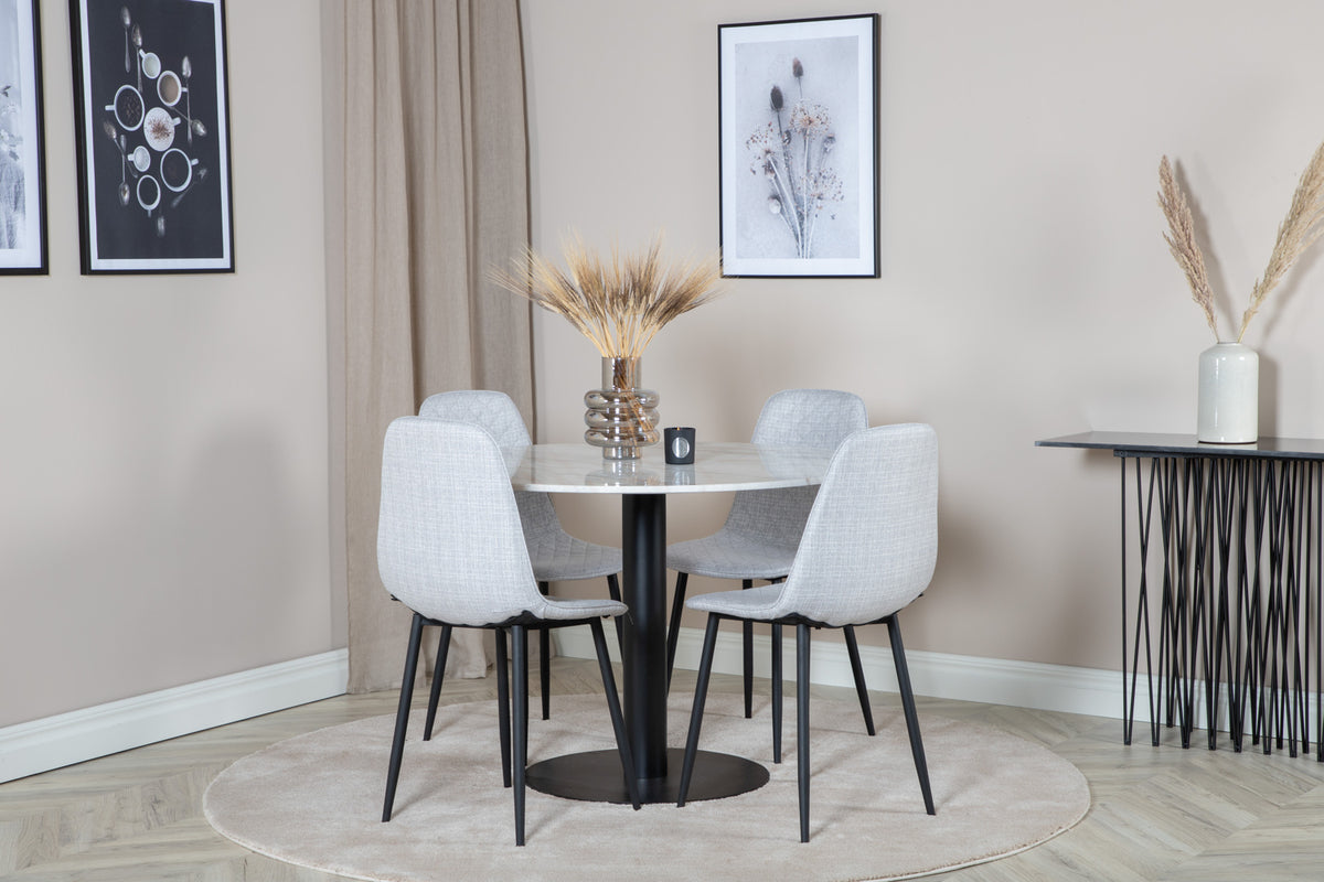 Venture Design Polar & Estelle Matstolar 2-pack Grå + Runda Matbord ⌀106 Vit