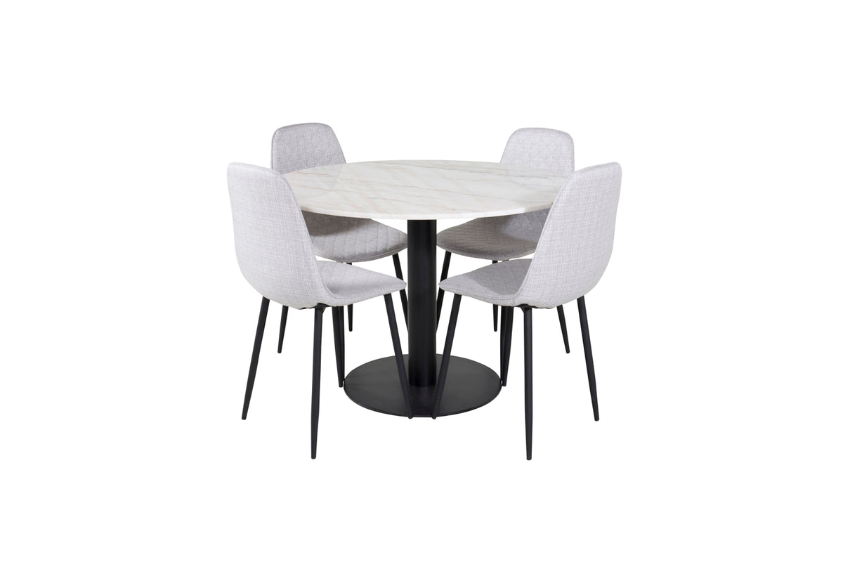 Venture Design Polar & Estelle Matstolar 2-pack Grå + Runda Matbord ⌀106 Vit