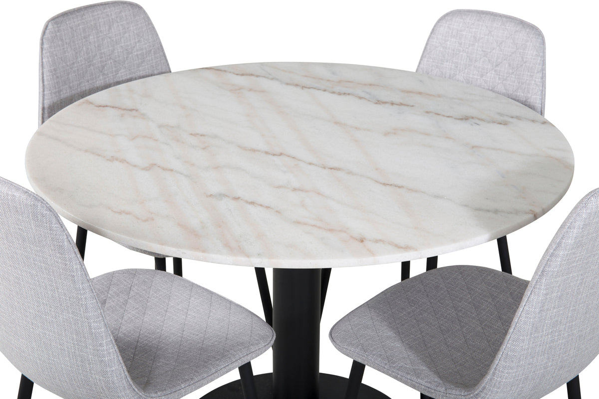 Venture Design Polar & Estelle Matstolar 2-pack Grå + Runda Matbord ⌀106 Vit
