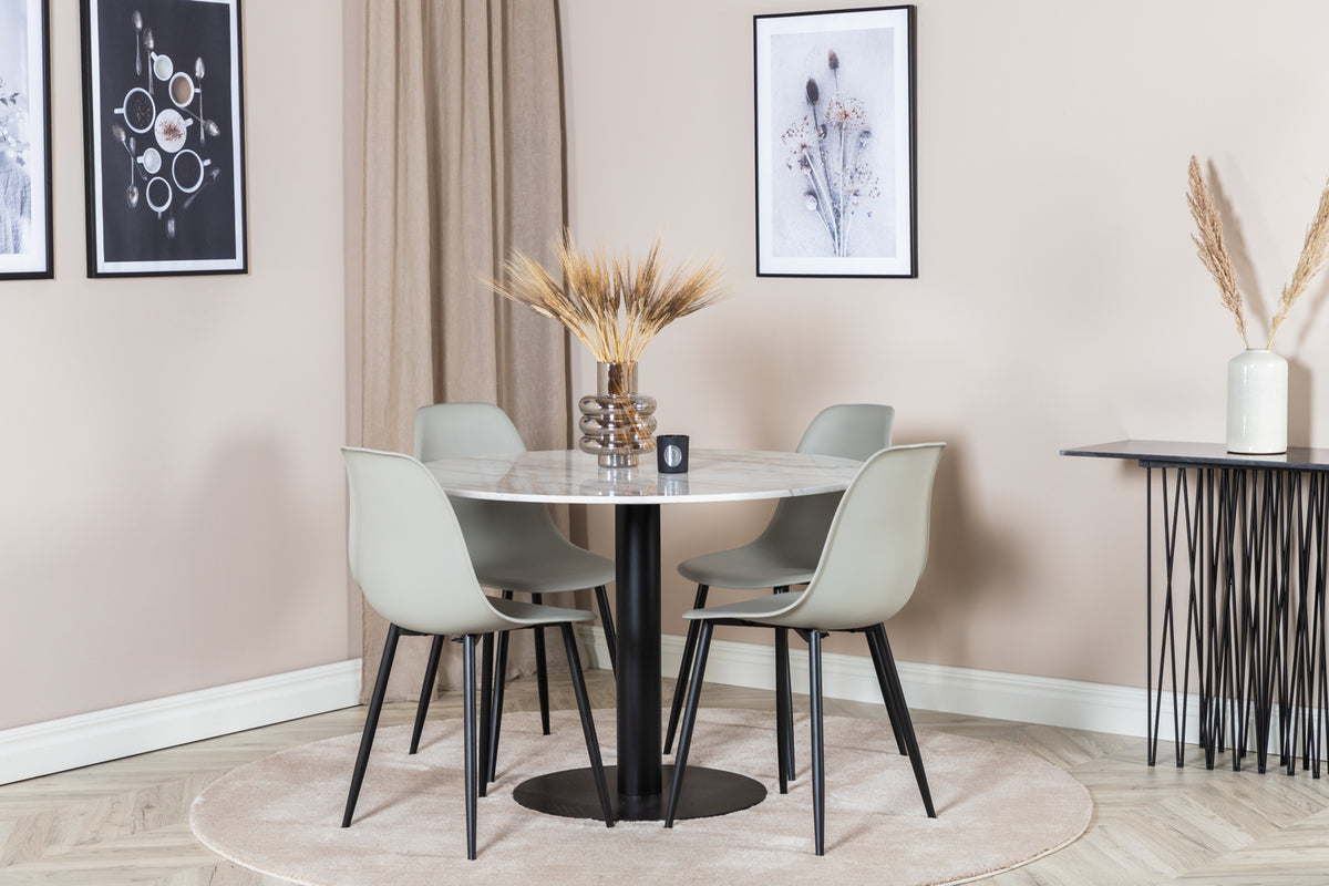 Venture Design Polar & Estelle Matstolar 2-pack Grå + Runda Matbord ⌀106 Vit