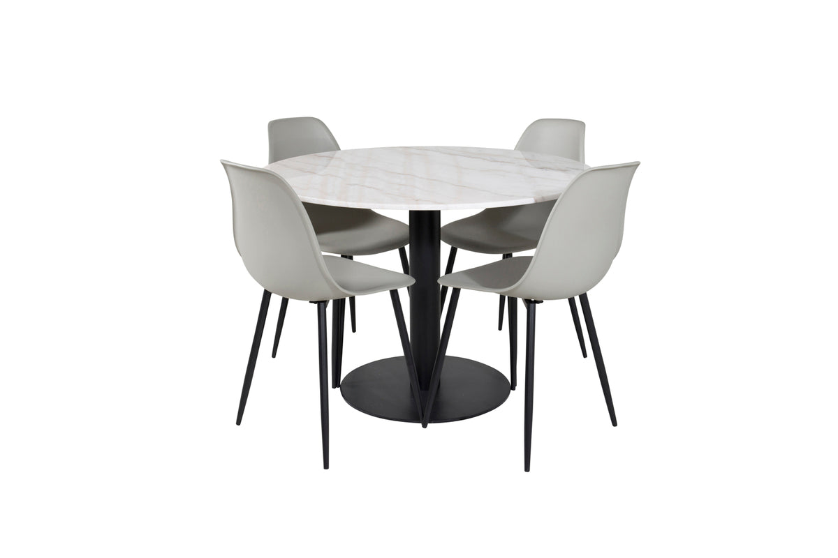 Venture Design Polar & Estelle Matstolar 2-pack Grå + Runda Matbord ⌀106 Vit