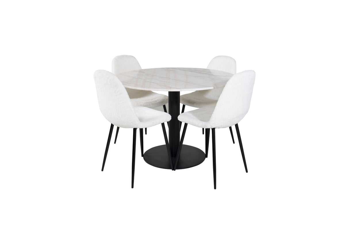 Venture Design Polar & Estelle Matstolar 2-pack Vit + Runda Matbord ⌀106 Vit
