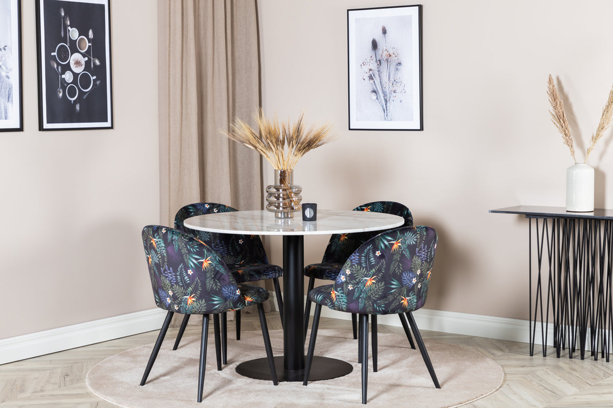 Venture Design Velvet & Estelle Matstolar Svart + Matbord ⌀106