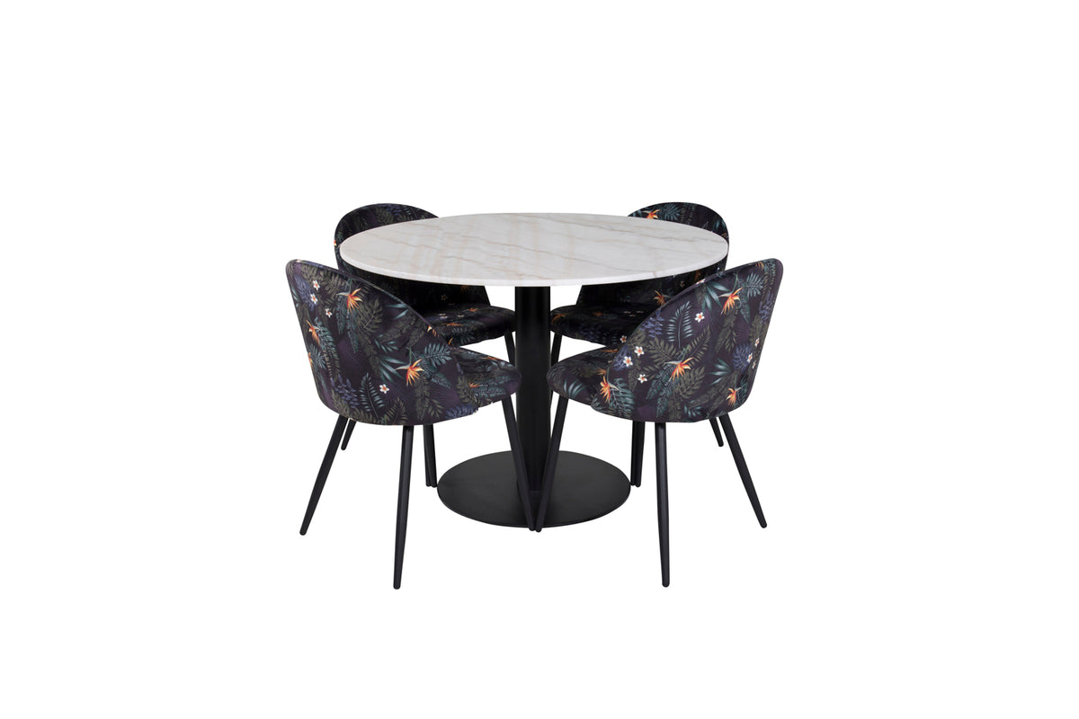 Venture Design Velvet & Estelle Matstolar Svart + Matbord ⌀106