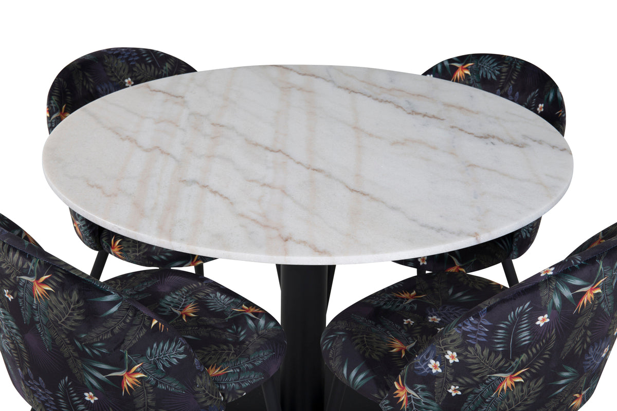 Venture Design Velvet & Estelle Matstolar Svart + Matbord ⌀106