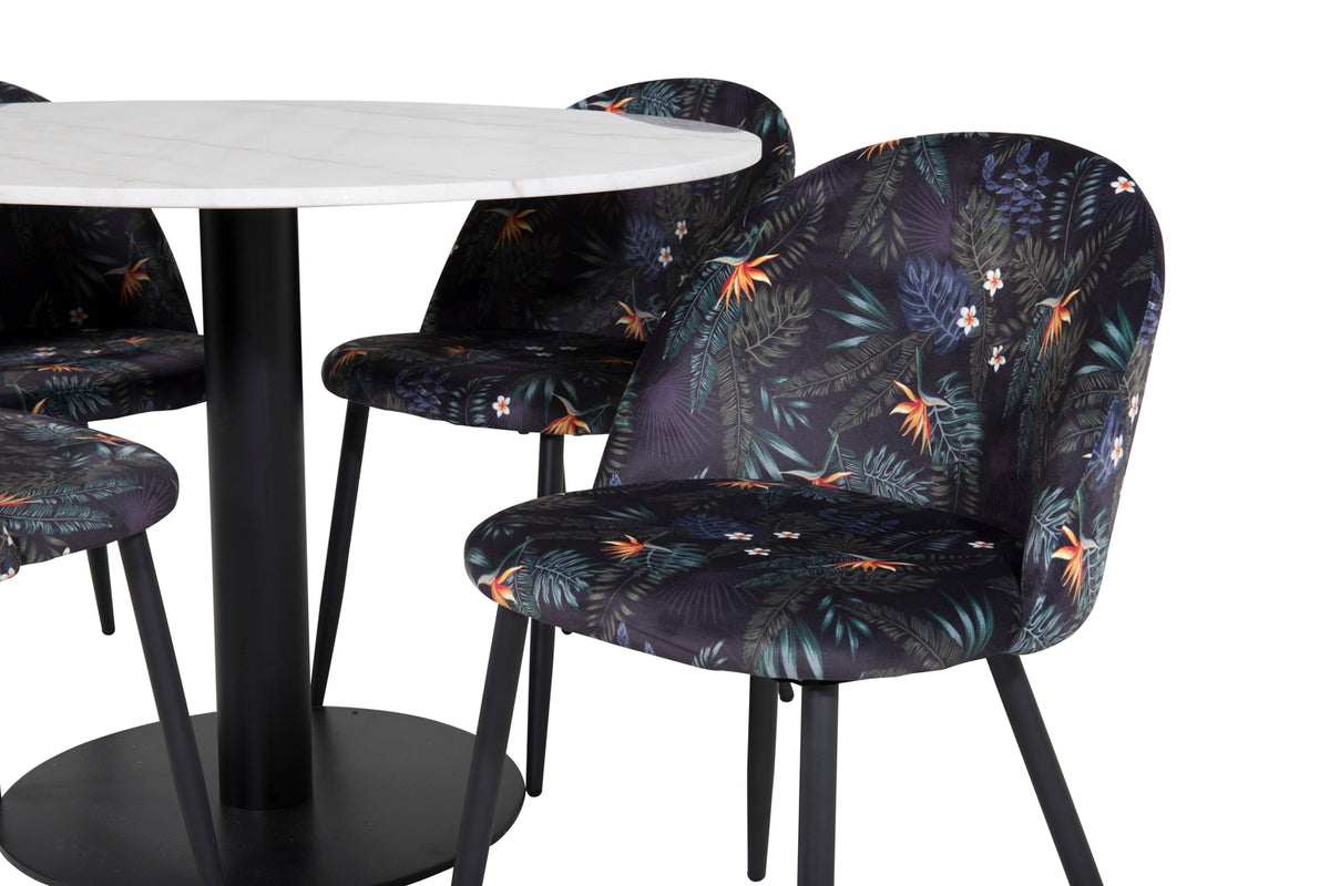 Venture Design Velvet & Estelle Matstolar Svart + Matbord ⌀106