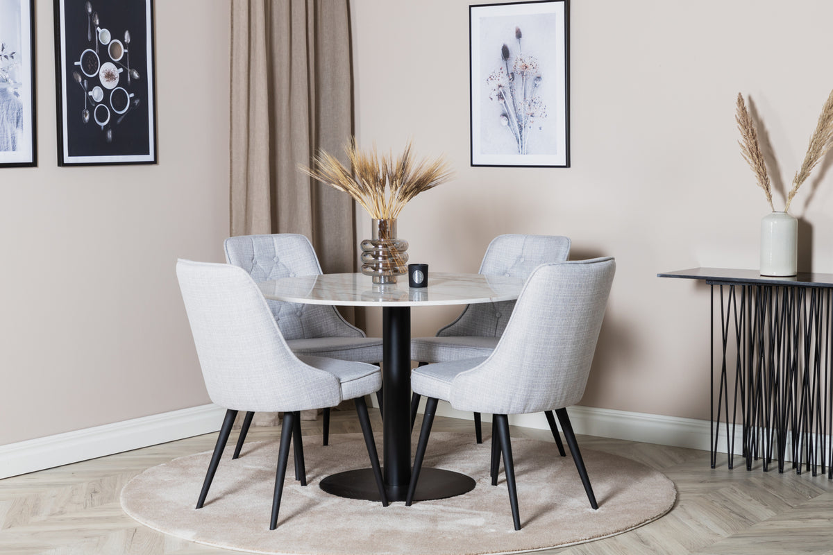 Venture Design Estelle & Velvet Deluxe Runda Matbord ⌀106 Vit + Matstolar 2-pack Grå