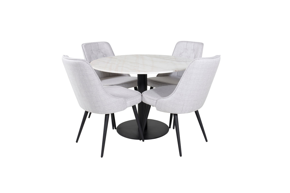Venture Design Estelle & Velvet Deluxe Runda Matbord ⌀106 Vit + Matstolar 2-pack Grå