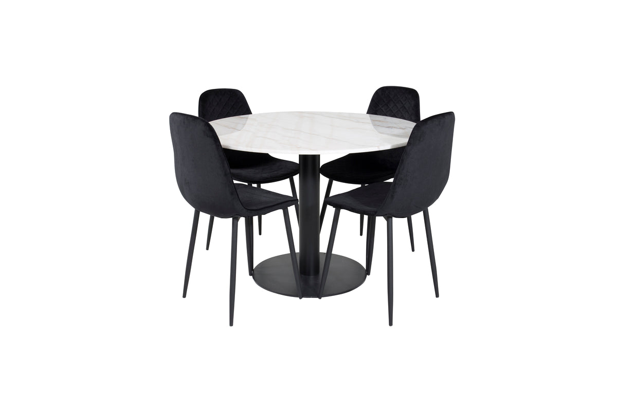 Venture Design Polar & Estelle Matstolar 2-pack Svart + Runda Matbord ⌀106 Vit