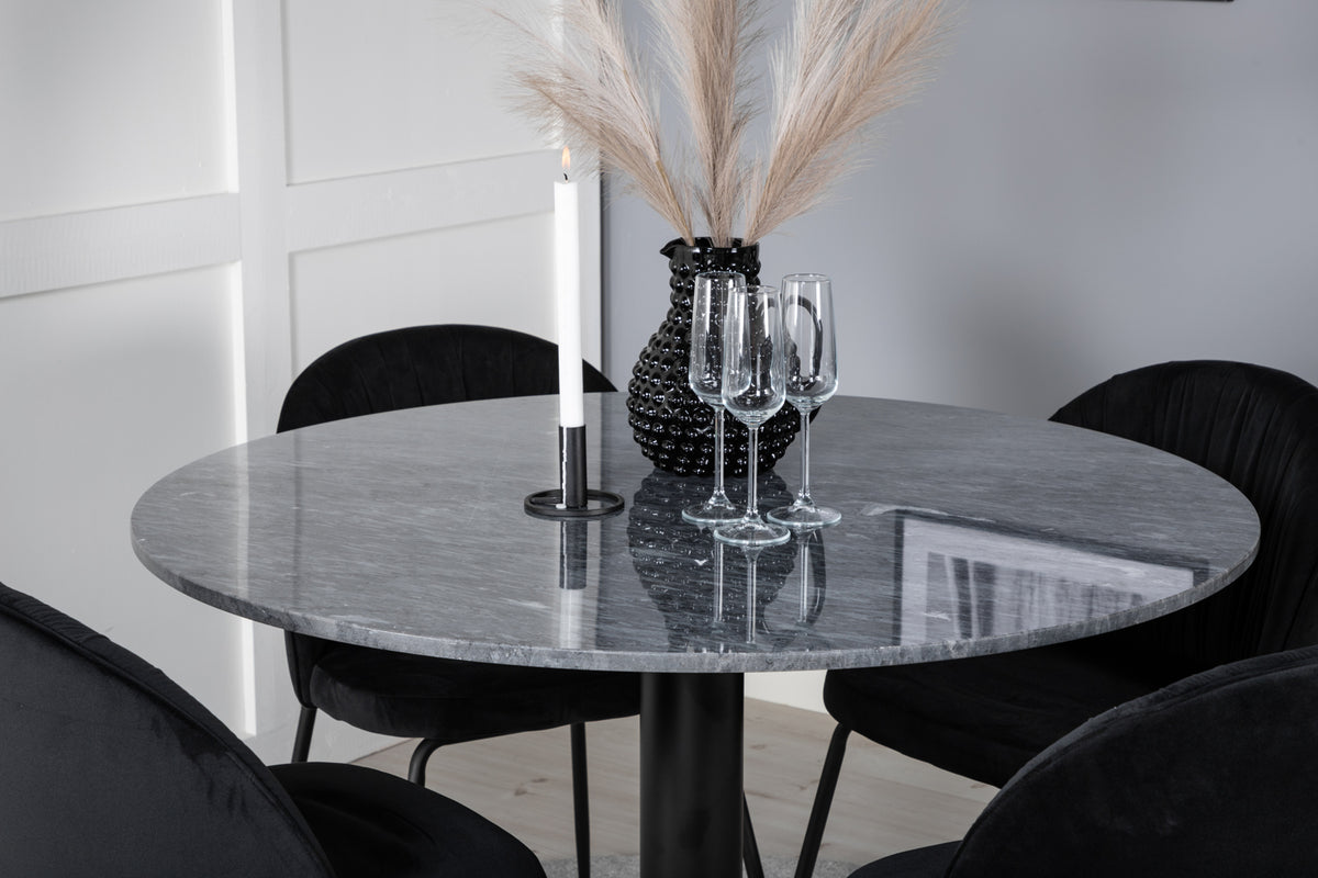 Venture Design Wrinkles & Estelle Matstolar 2-pack Svart + Runda Matbord ⌀106 Mörkgrå