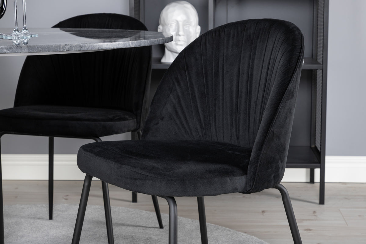 Venture Design Wrinkles & Estelle Matstolar 2-pack Svart + Runda Matbord ⌀106 Mörkgrå