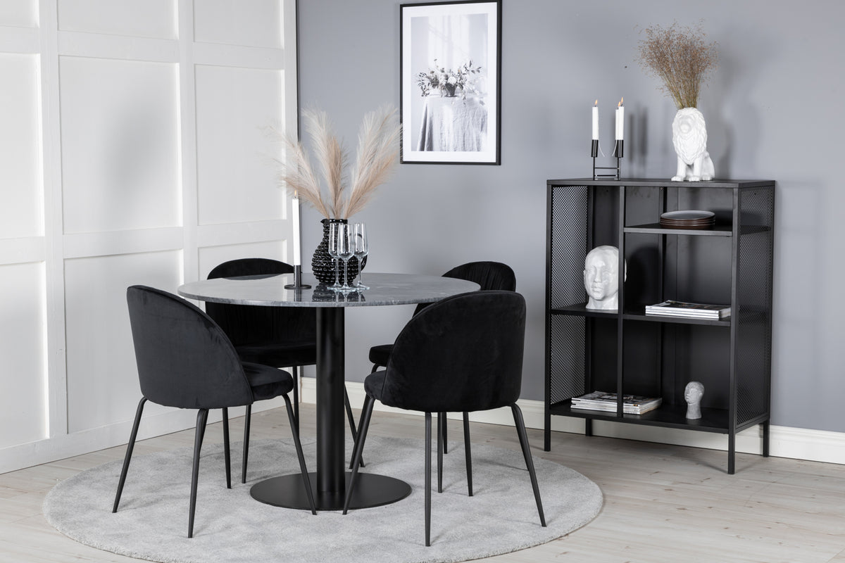 Venture Design Wrinkles & Estelle Matstolar 2-pack Svart + Runda Matbord ⌀106 Mörkgrå
