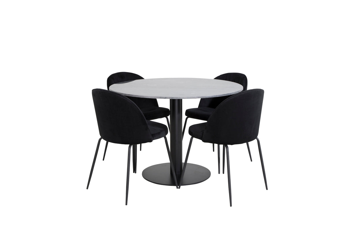 Venture Design Wrinkles & Estelle Matstolar 2-pack Svart + Runda Matbord ⌀106 Mörkgrå