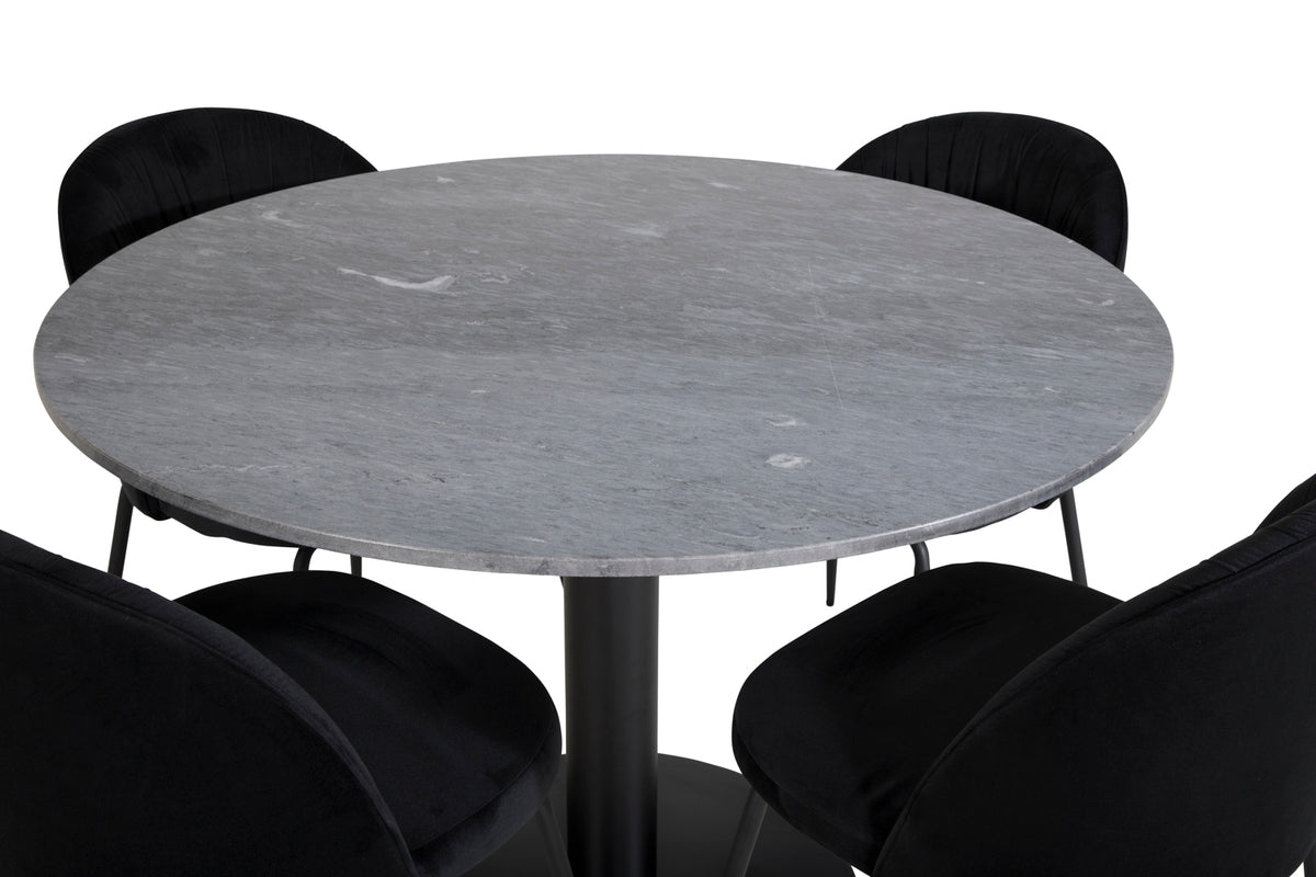 Venture Design Wrinkles & Estelle Matstolar 2-pack Svart + Runda Matbord ⌀106 Mörkgrå