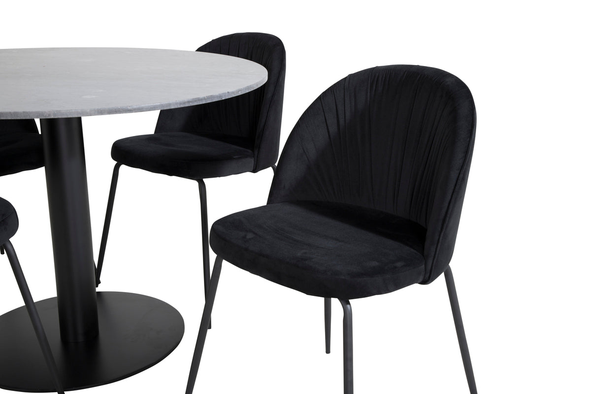 Venture Design Wrinkles & Estelle Matstolar 2-pack Svart + Runda Matbord ⌀106 Mörkgrå
