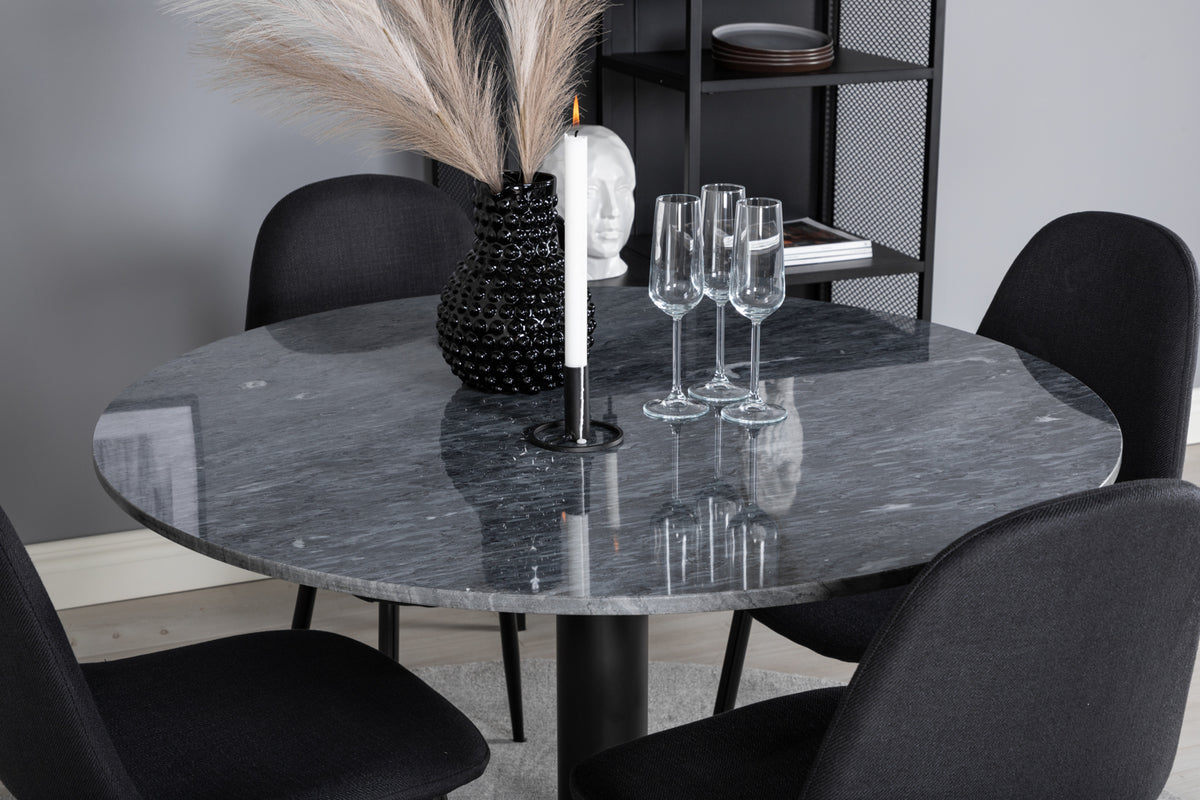 Venture Design Polar & Estelle Matstolar 2-pack Svart + Runda Matbord ⌀106 Mörkgrå