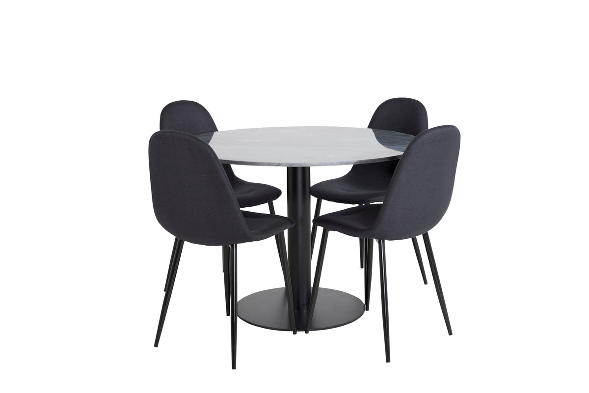 Venture Design Polar & Estelle Matstolar 2-pack Svart + Runda Matbord ⌀106 Mörkgrå