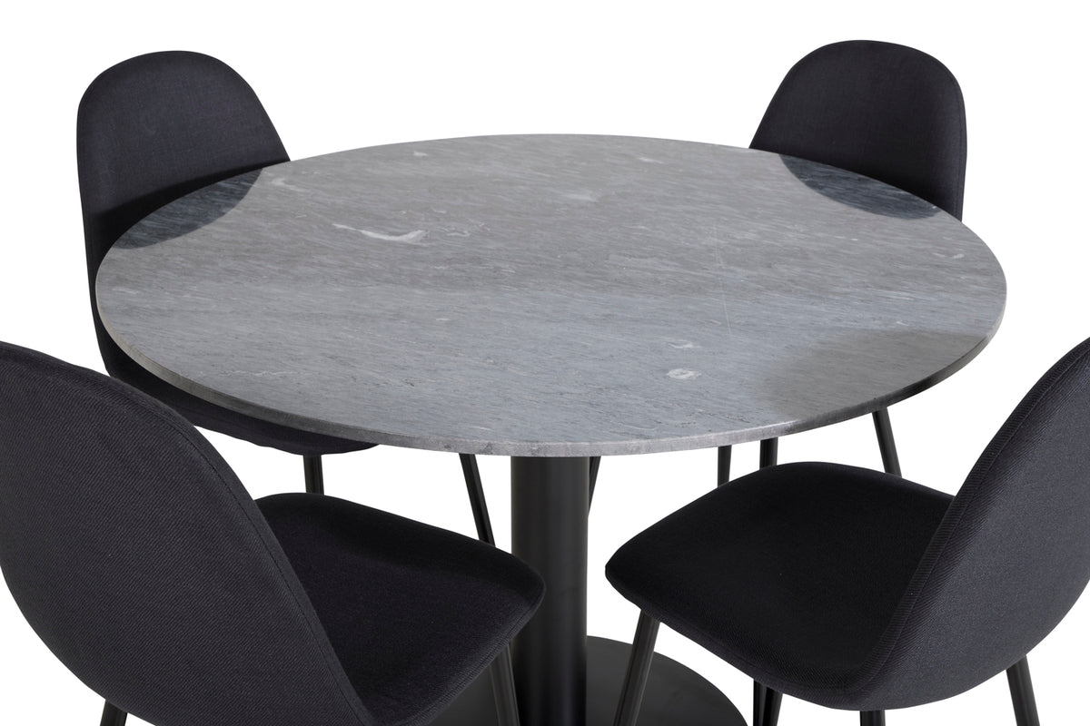 Venture Design Polar & Estelle Matstolar 2-pack Svart + Runda Matbord ⌀106 Mörkgrå