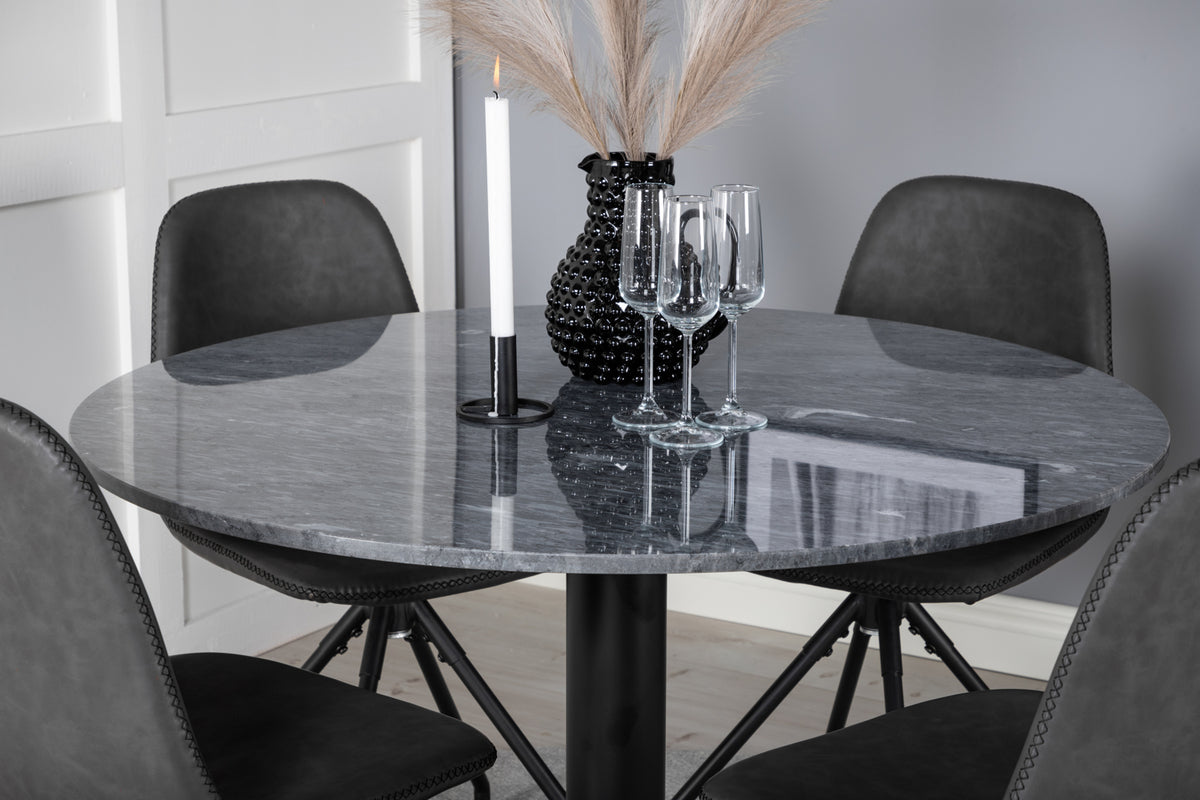 Venture Design Polar & Estelle Matstolar 2-pack Svart + Runda Matbord ⌀106 Mörkgrå