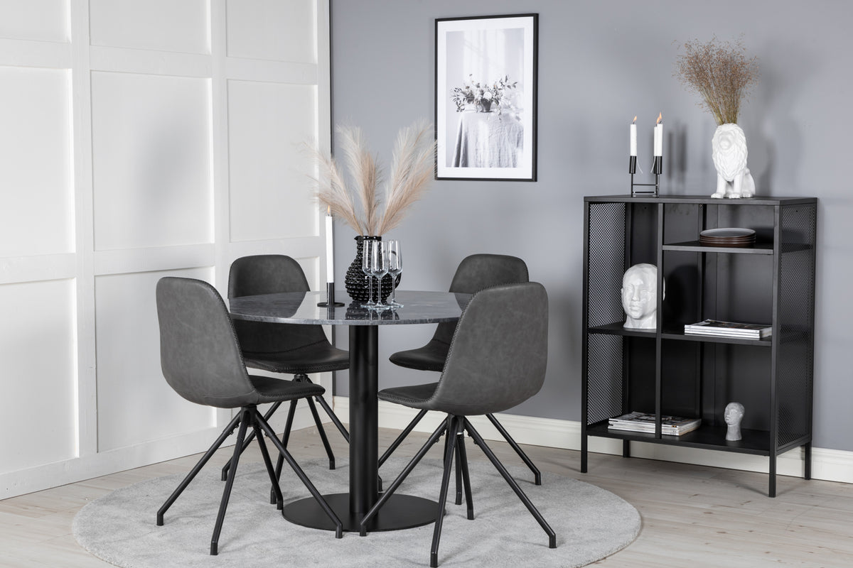 Venture Design Polar & Estelle Matstolar 2-pack Svart + Runda Matbord ⌀106 Mörkgrå