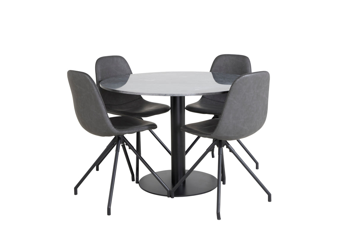 Venture Design Polar & Estelle Matstolar 2-pack Svart + Runda Matbord ⌀106 Mörkgrå